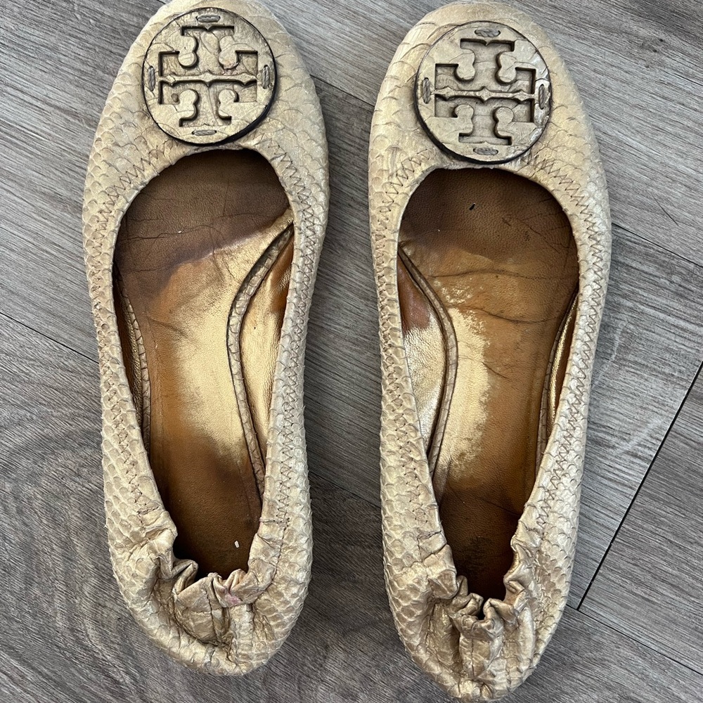 Tory Burch Gold Fish Scale Ballet Flats